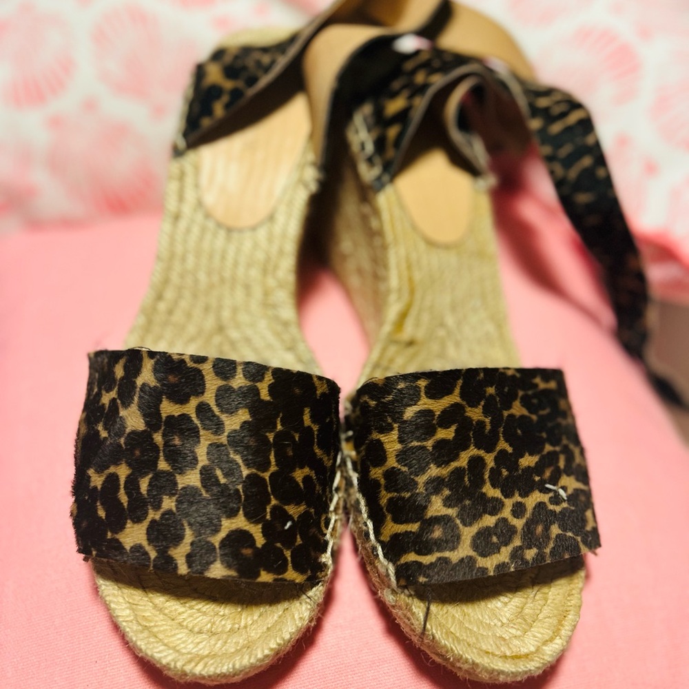 J. Crew Leopard Print Espadrille Wedge Sandals - Brown/Black